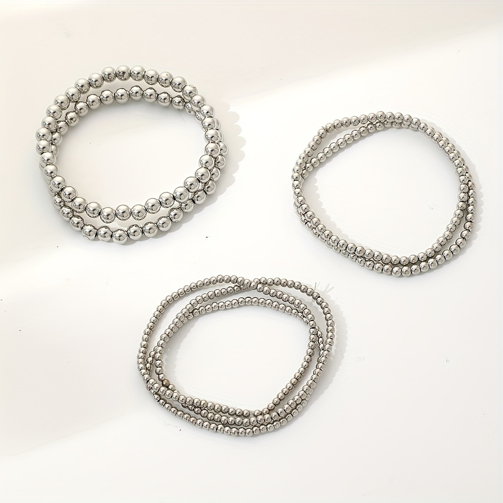 Simple Multi-Size Handmade Beaded Elastic Cord Bracelet Set, 7pcs
